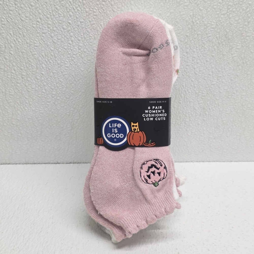 Life is Good Women's Cushioned Low Cut Socks 5 Pairs Size 5-10 Pink Halloween